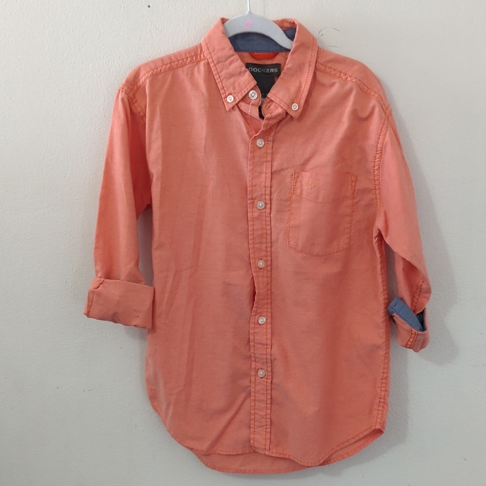 Dockers Orange Oxford Button-Down Shirt Preppy Easter Spring Boys Size S 8